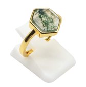 925 Sterling Silver Hexagonal Moss Agate Ring