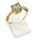 925 Sterling Silver Ring with Square Moss Agate