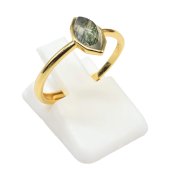 925 Sterling Silver Ring with Marquise Moss Agate