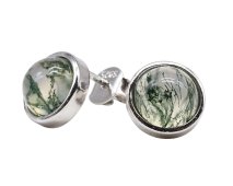 925 Sterling Silver Earrings with Polished Round Moss Agate