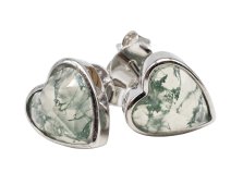 925 Sterling Silver Moss Agate Heart Earrings