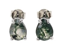 925 Sterling Silver Teardrop Moss Agate Earrings