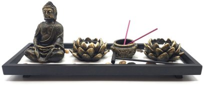 Zen Garden Buddha & Lotus Candlesticks 36cm